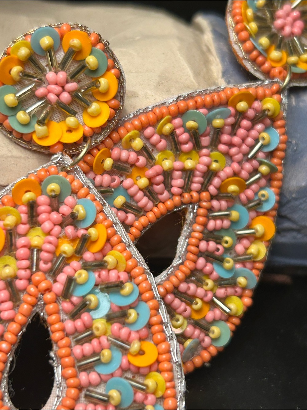 Beaded Pink Orange Blue & Yellow Statement pierced Earrings